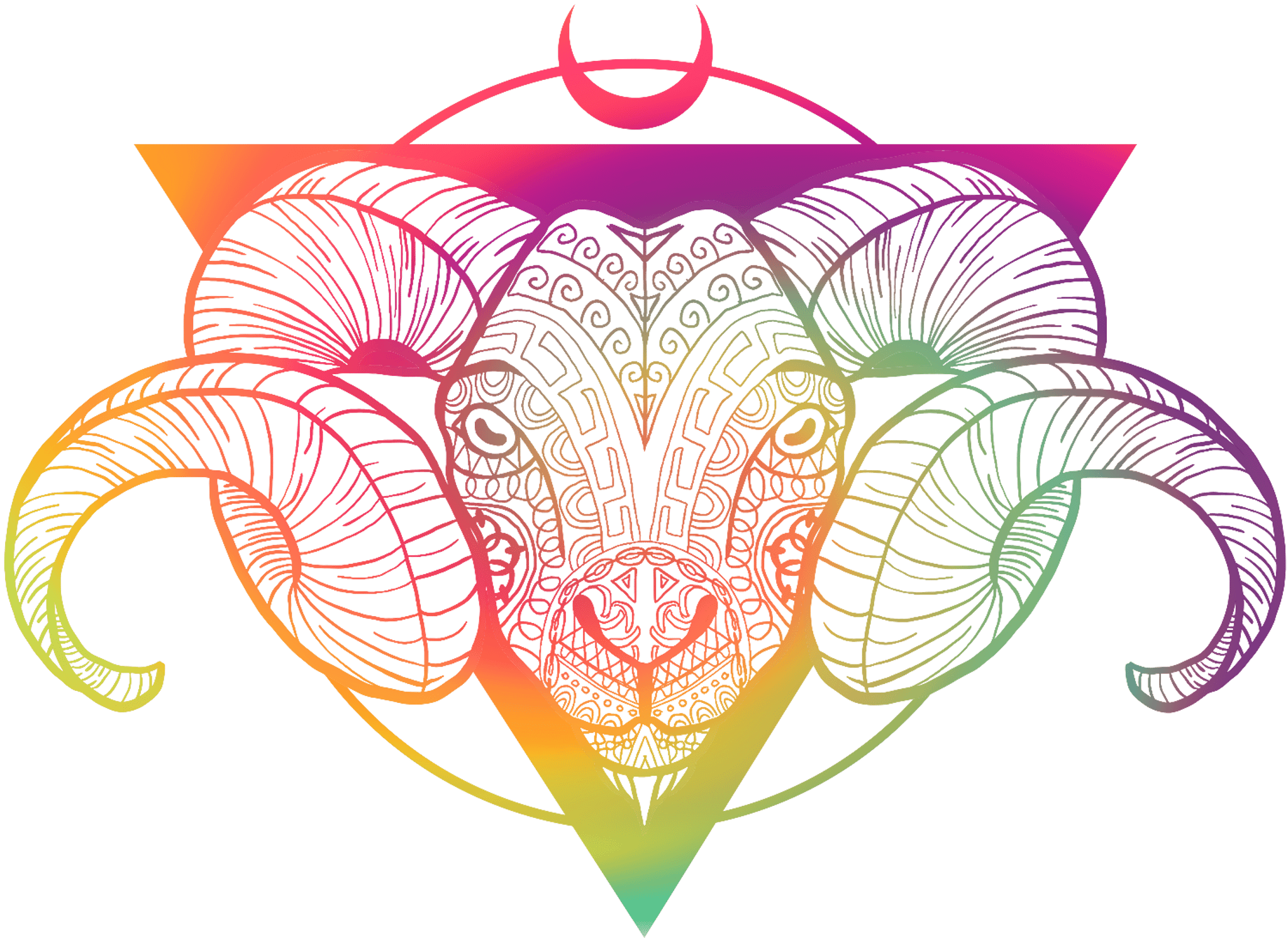 Rainbow Line Art Goat