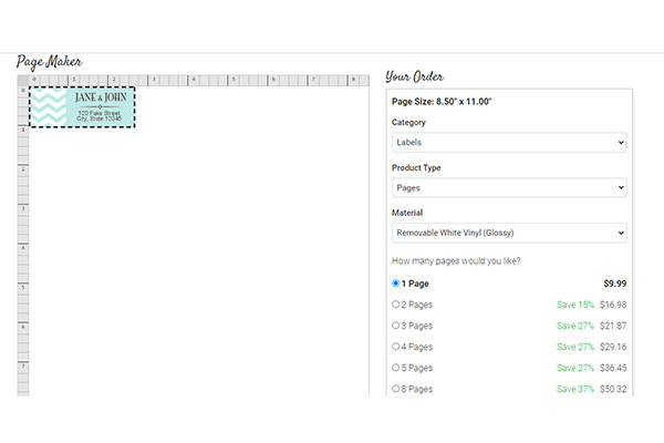 Example of how you can choose your order based on the page size.
