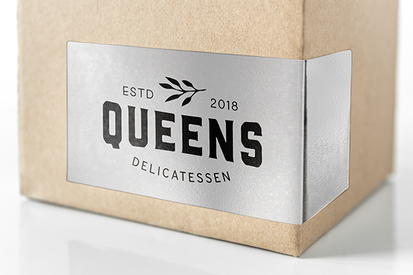 Silver foil roll label on a product package