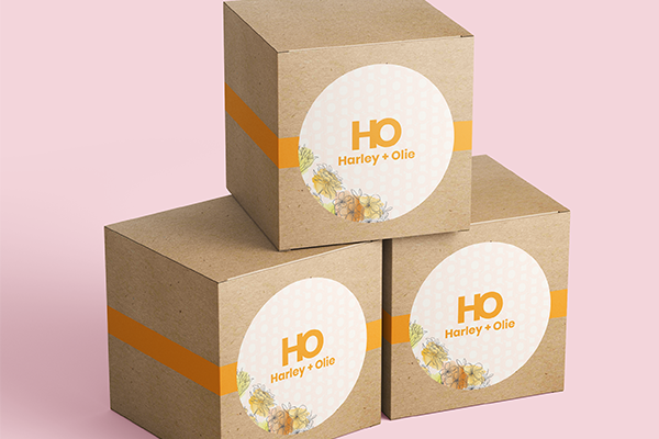 Monogram sticker pattern on paper packaging