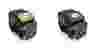 two devices green black white background