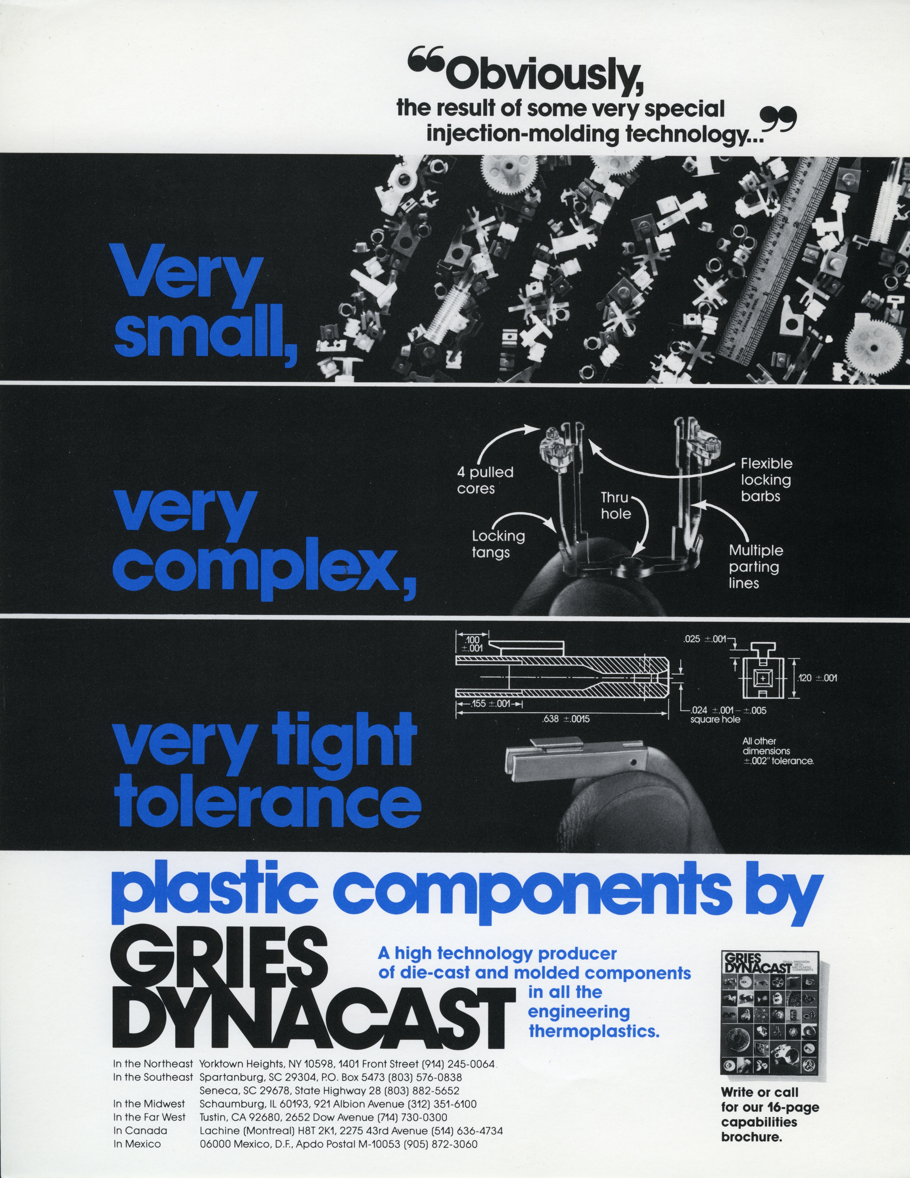 Advertisement for Dynacast building multi-slide plastics machines