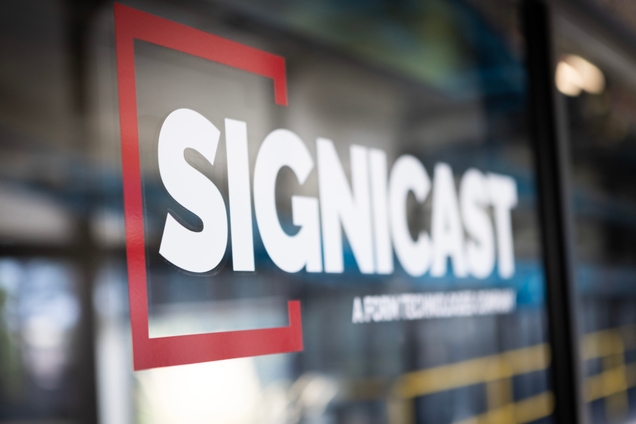 Signicast logo on a glass window