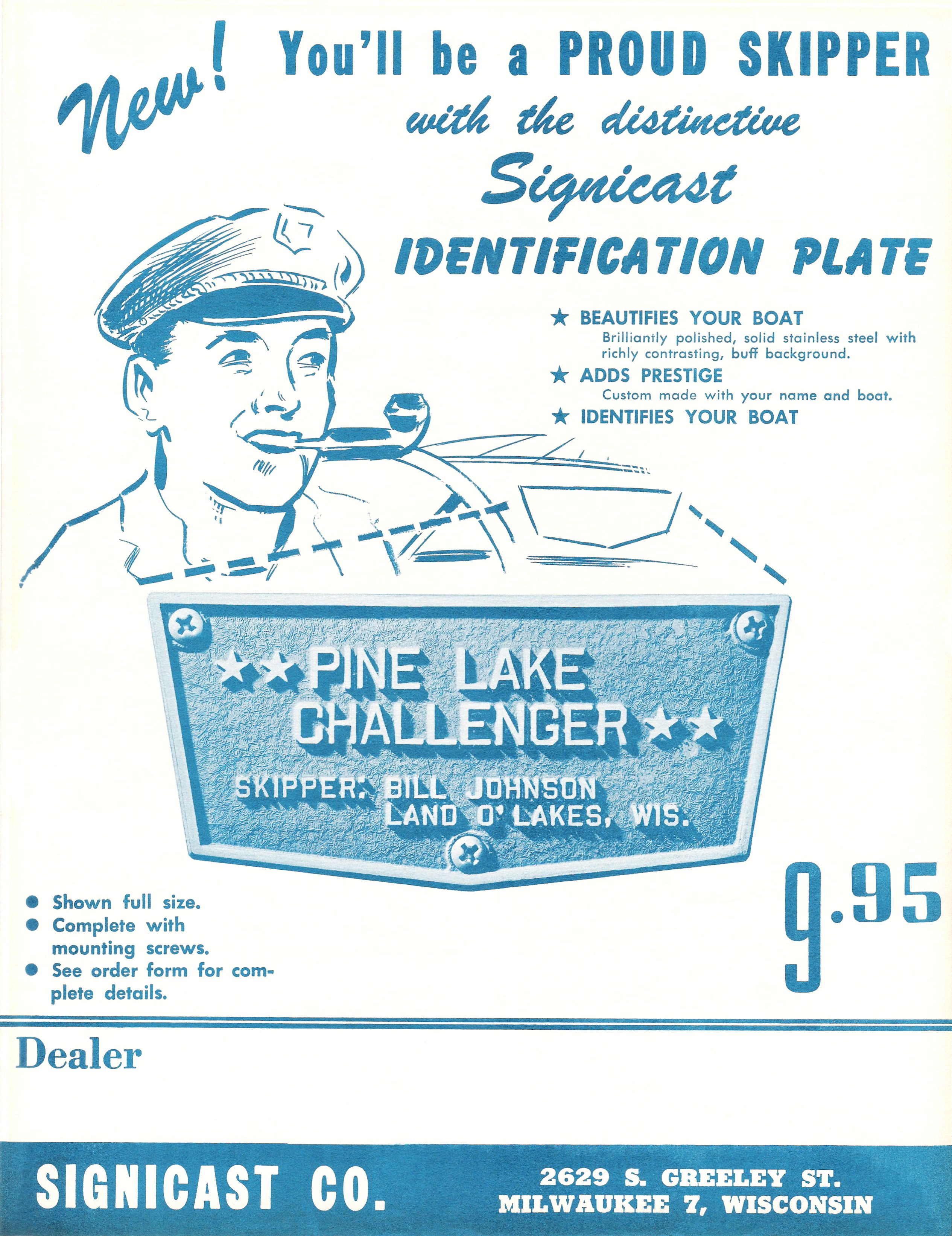 Advertisement for Signicast selling metal boat transoms
