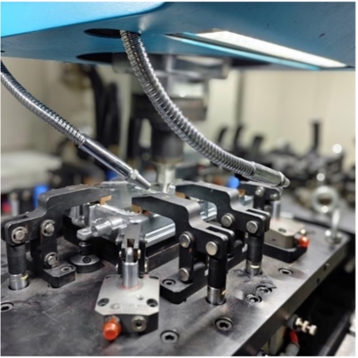 Close up of friction stir welding machine