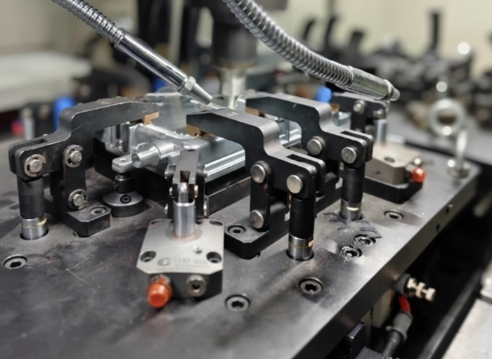 Close up of friction stir welding machine