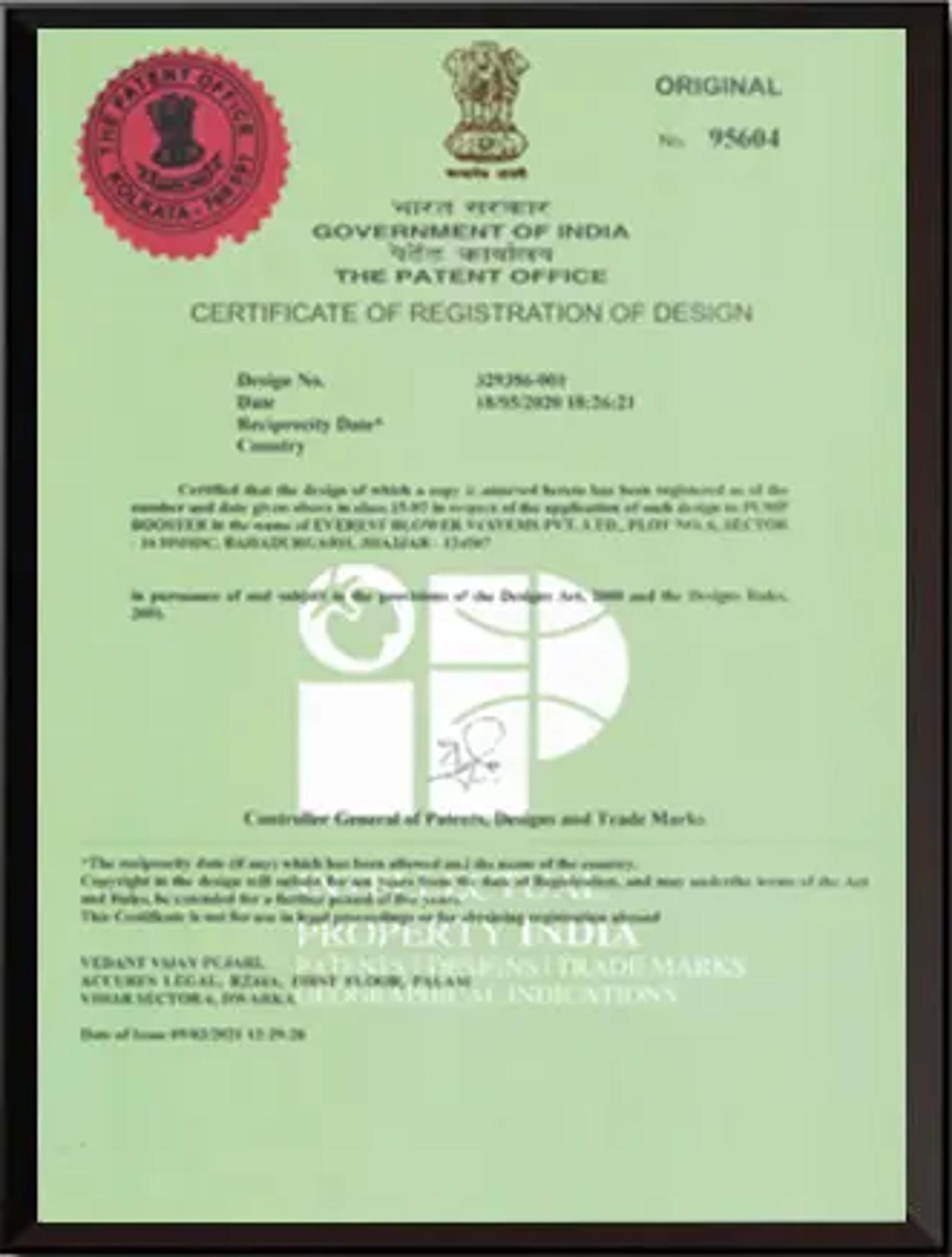 Certificate of Registration of Design