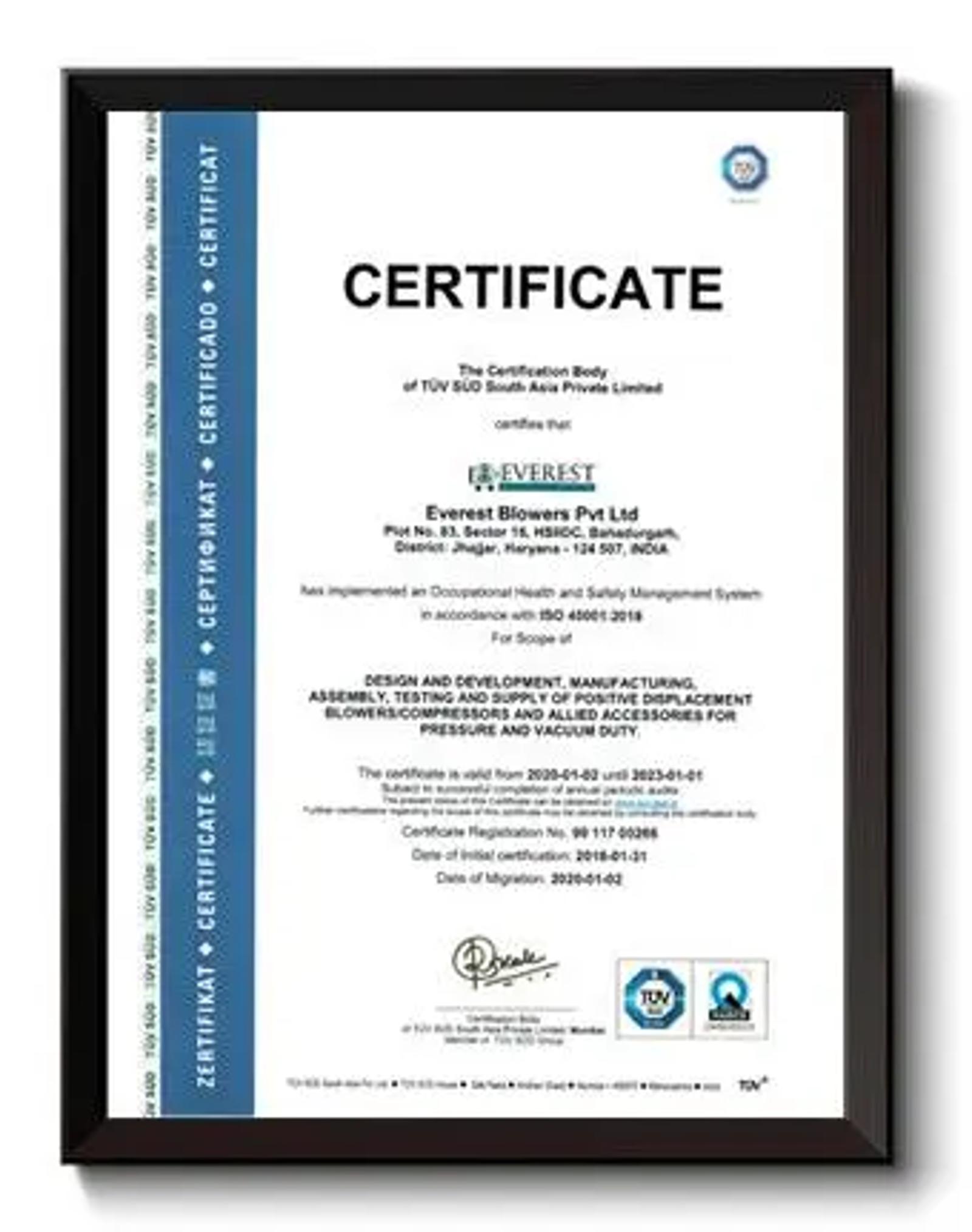 OHSAS 45001 : 2018 Certified Occupational Health and Safety Management Systems