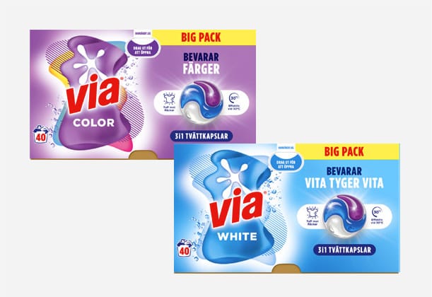 Via 3-in-1 tvättkapslar 120 st