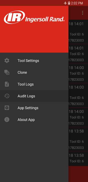 IR phone app menu left