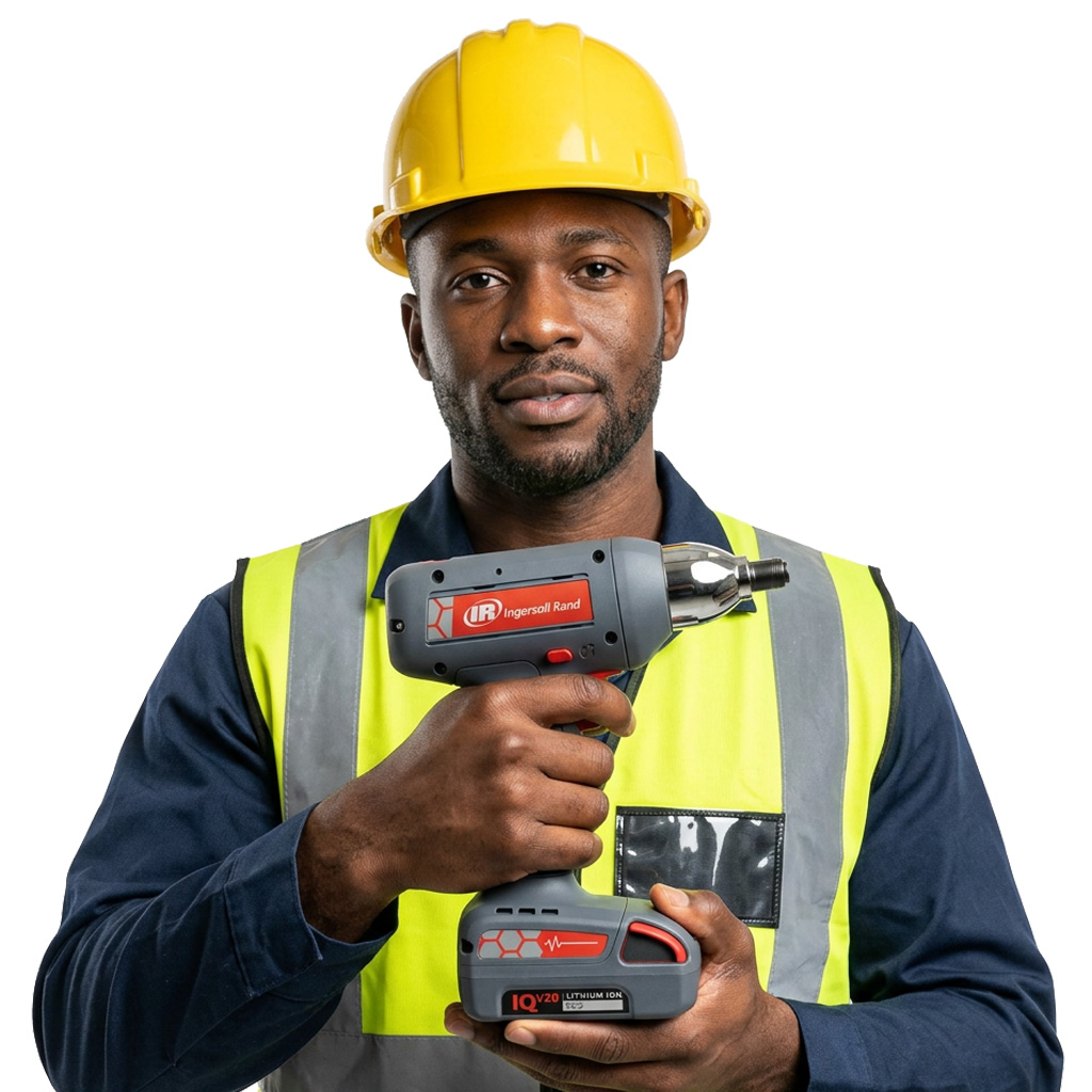 technician holding a qx series cordless precision fastening tool