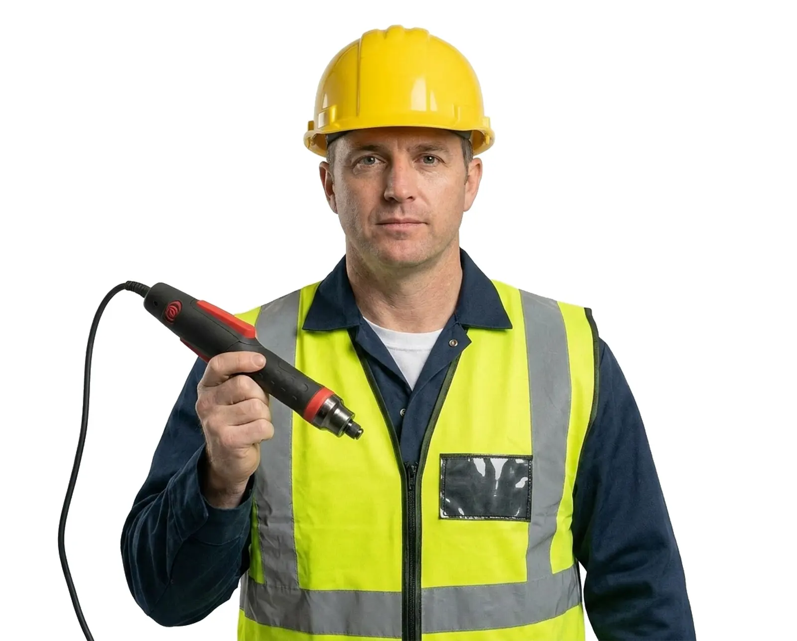 operator holding a corded iqi series electric screwdriver