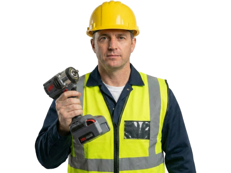 field operator holding Ingersoll Rand W3131 20v cordless impact wrench