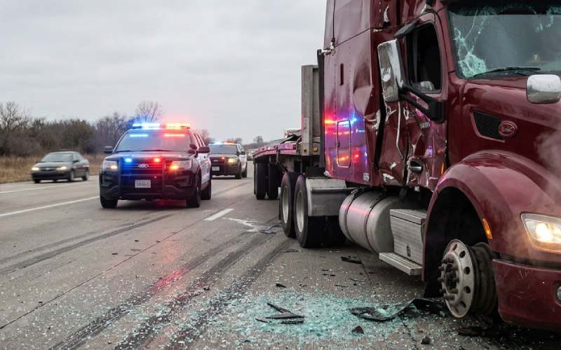 Heavy truck crash wheel-off on highway