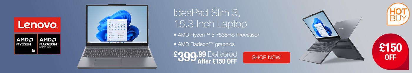 Lenovo IdeaPad Slim 3, AMD Ryzen 5, 16GB RAM, 512GB SSD, 15.3 Inch Laptop