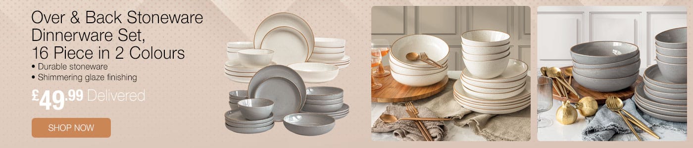 Over & Back Stoneware Dinnerware Set, 16 Piece in 2 Colours