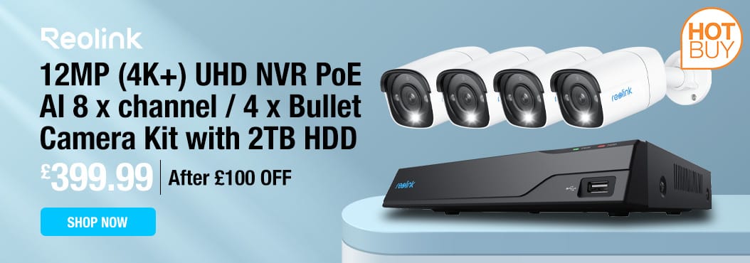 Reolink 12MP 4K+ UHD NVR PoE AI 8 x channel  4 x Bullet Camera Kit with 2TB HDD - No Monthly Fees