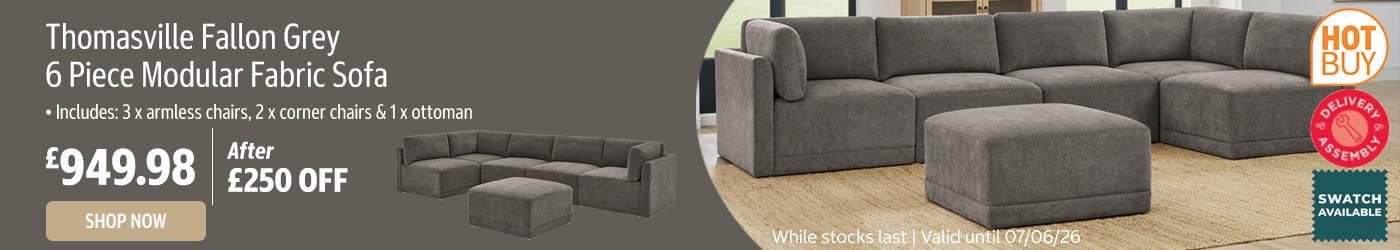 Thomasville Fallon Grey 6 Piece Modular Fabric Sofa