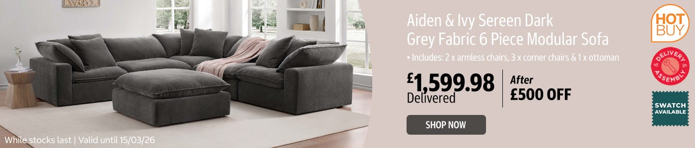 Aiden & Ivy Sereen Dark Grey Fabric 6 Piece Modular Sofa