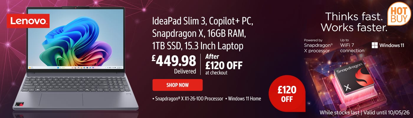 Lenovo IdeaPad Slim 3, Copilot+ PC, Snapdragon X, 16GB RAM, 1TB SSD, 15.3 Inch Laptop