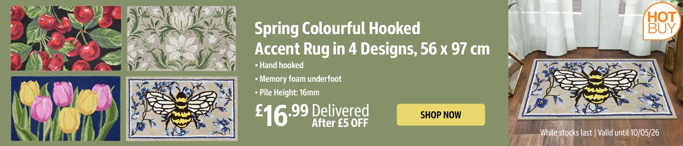 Spring Colourful Hooked Accent Rug in 4 Designs, 56 x 97 cm