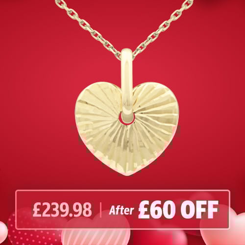 14ct Yellow Gold Textured Heart Drop Pendant