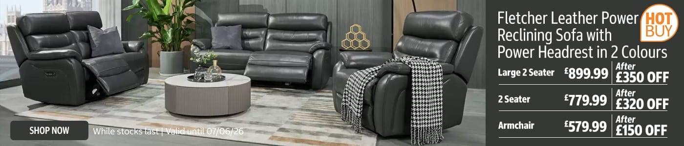 Fletcher Light Grey Leather Power Reclining Sofa with Power Headrest