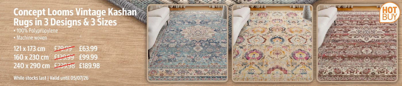 Concept Looms Vintage Kashan Rugs in 3 Designs & 3 Sizes