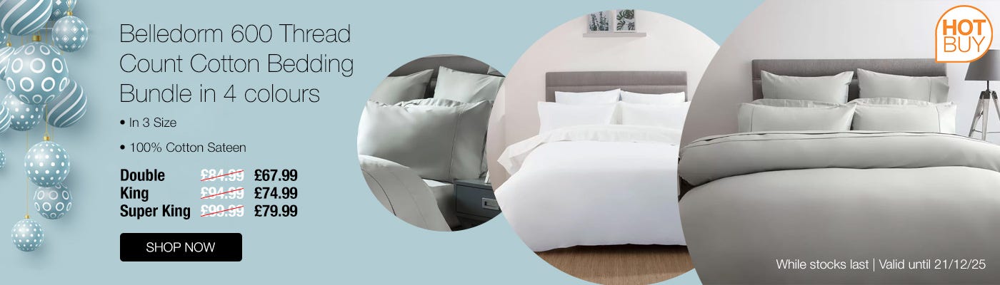 Belledorm 600 Thread Count Cotton Bedding Bundle in 4 Colours
