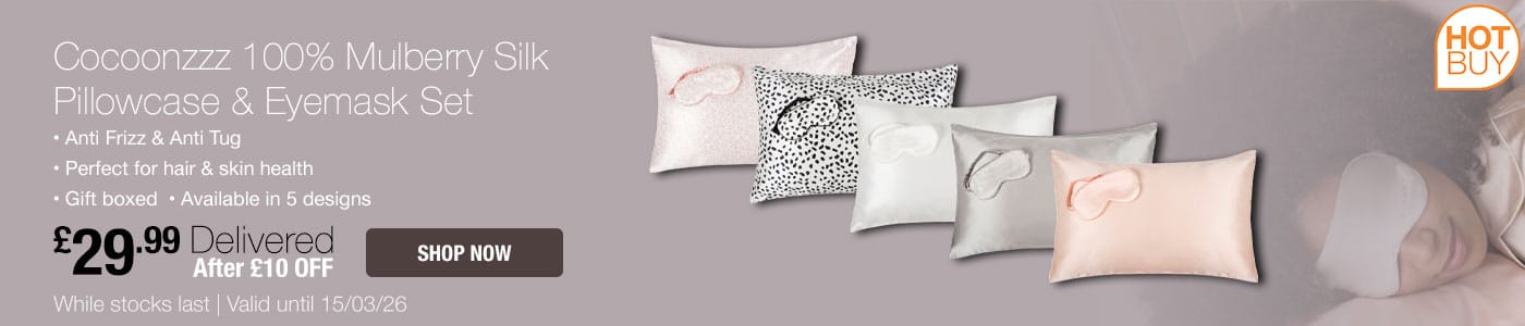 Cocoonzzz Mulberry Silk Pillowcase & Eyemask Set, in 5 Colours