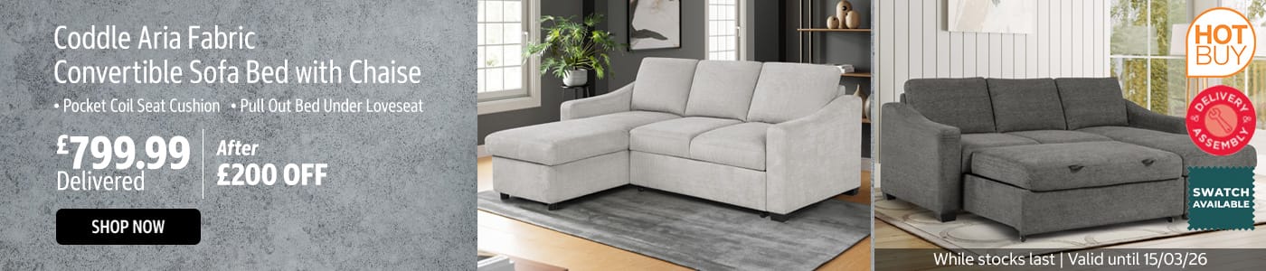 Coddle Aria Fabric Convertible Sofa Bed with Chaise