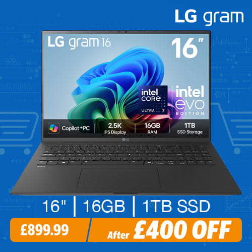 LG gram Copilot+PC, Intel Core Ultra 7, 16GB RAM, 1TB SSD, 16 Inch Laptop
