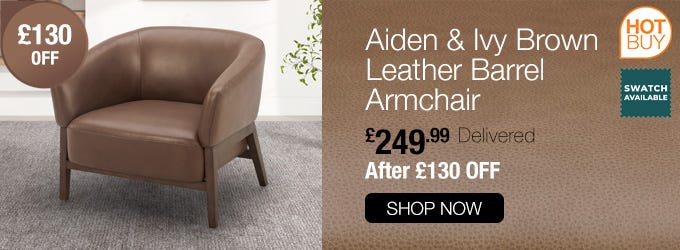 Aiden & Ivy Brown Leather Barrel Armchair