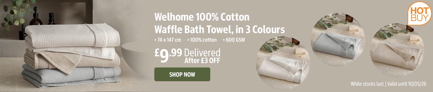 Welhome Cotton Waffle Bath Towel, in 3 Colours