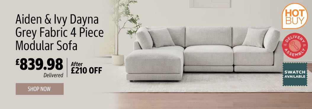 Aiden & Ivy Dayna Grey Fabric 4 Piece Modular Sofa
