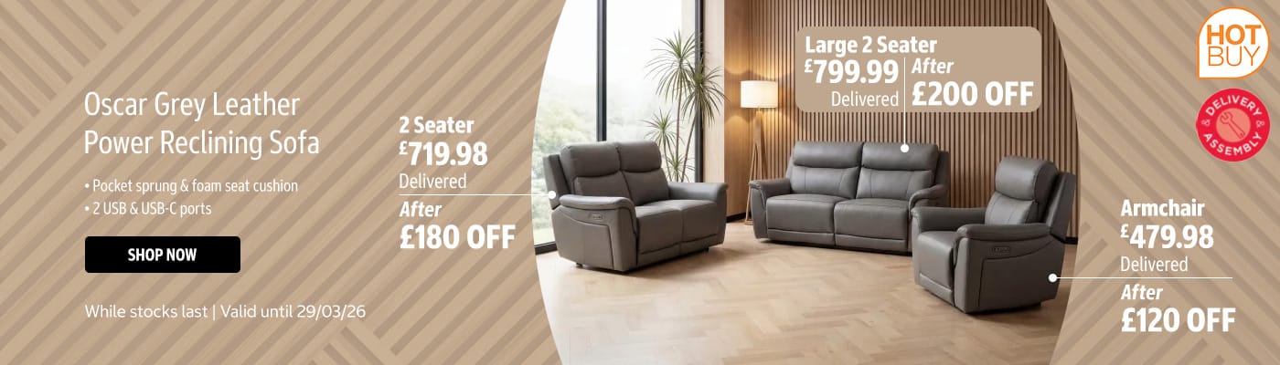 Oscar Grey Leather Power Reclining Sofa with Power Headrest