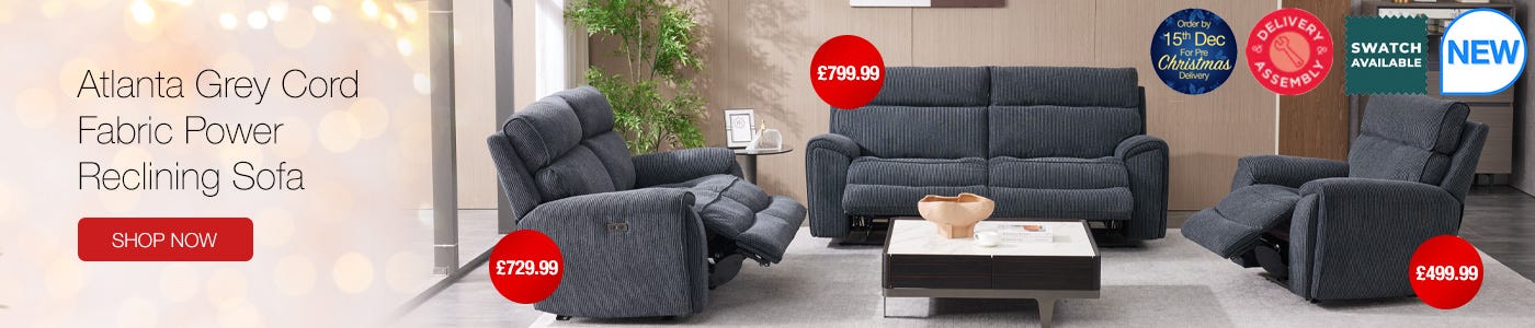 Atlanta Grey Cord Fabric Power Reclining Sofa