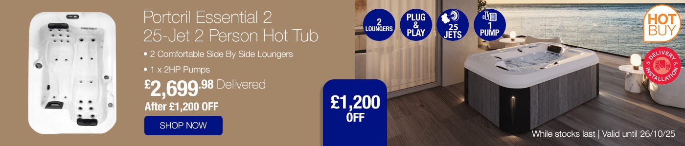 Portcril Essential 2 25-Jet 2 Person Hot Tub - Delivered and Installed