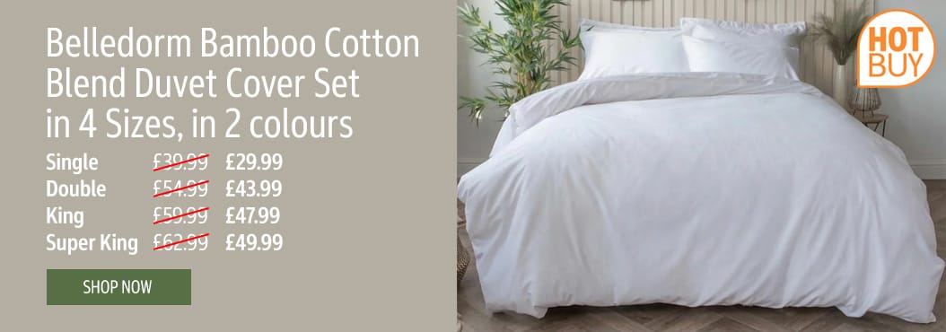 Belledorm Bamboo Cotton Blend White Duvet Cover Set in 4 Sizes