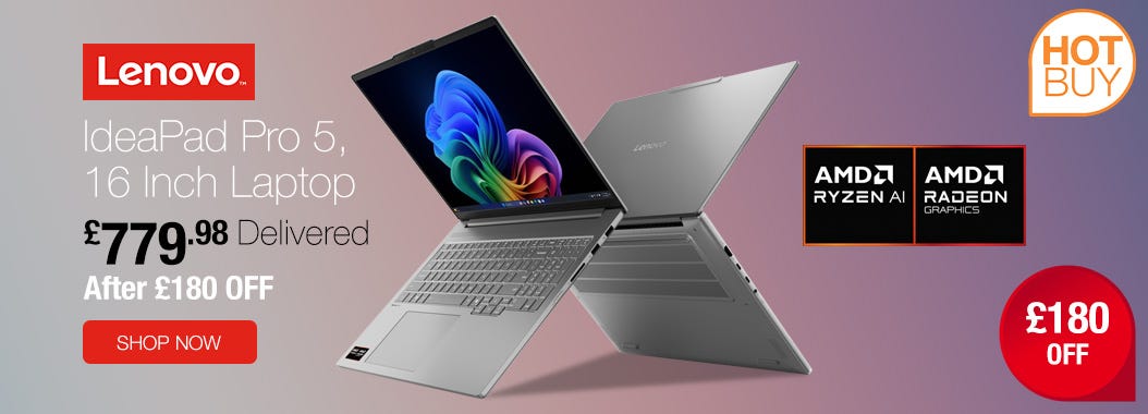Lenovo IdeaPad Pro 5, Copilot+ PC, AMD Ryzen AI 5, 24GB RAM, 1TB SSD, 16 Inch Laptop