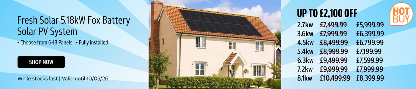 Fresh Solar 5.18kW Fox Battery Solar PV System, Choose from 6-18 Panels - Fully Installed