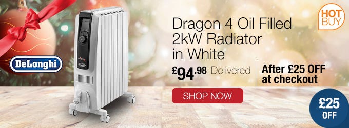 De'Longhi Dragon 4 Oil Filled 2kW Radiator in White