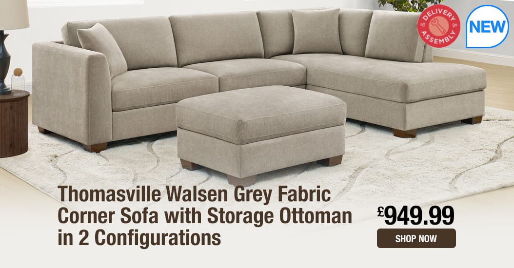 Thomasville Walsen Grey Fabric Corner Sofa with Storage Ottoman in 2 Configurations