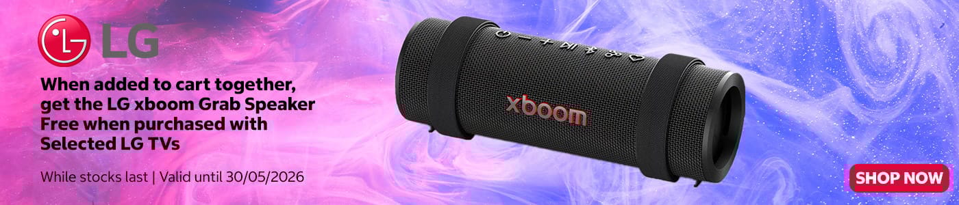 When added to cart together,  get the LG xboom Grab Speaker  Free when purchased with  Selected LG TVs
