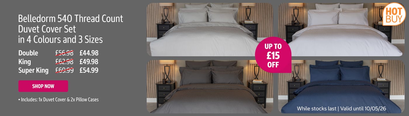 Belledorm 540 Thread Count Satin Stripe Duvet Cover Set in 3 Sizes