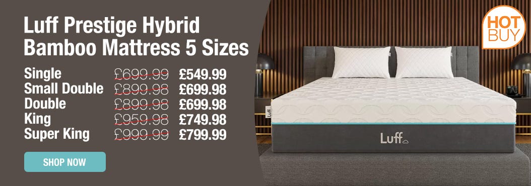 Luff Prestige Hybrid Bamboo Mattress 5 Sizes