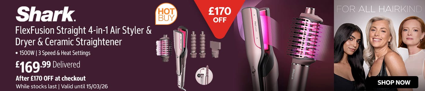 Shark FlexFusion Straight 4-in-1 Air Styler & Dryer & Ceramic Straightener, HD641SUK