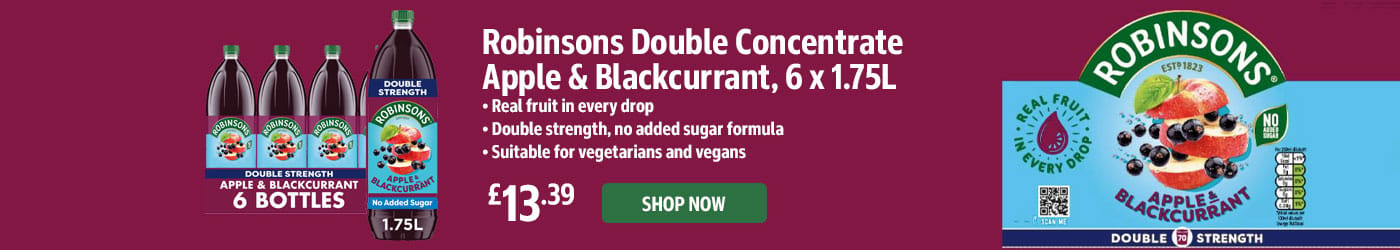 Robinsons Double Concentrate Apple & Blackcurrant, 6 x 1.75L