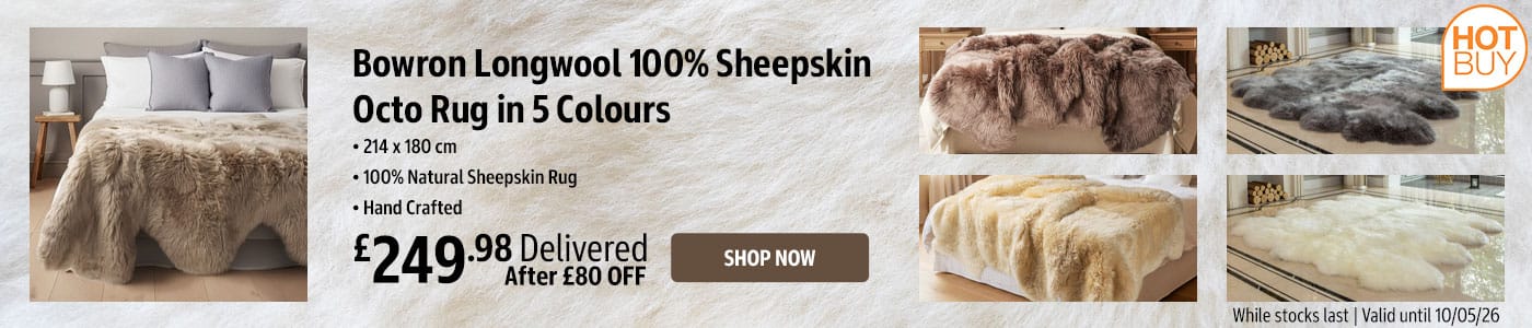 Bowron Longwool Sheepskin Octo Rug in 5 Colours