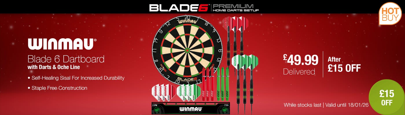 Winmau Blade 6 Dartboard with Darts & Oche Line